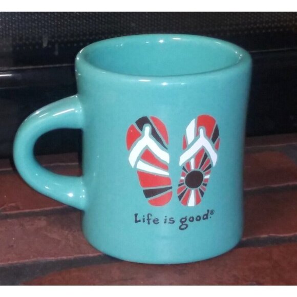 Life Is Good Turquoise Coffee Mug Heavy Stoneware NWOT FLIP FLOPS do what you... - Picture 1 of 7